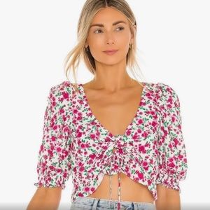 For Love & Lemons Floral Tie Front Cropped Blouse - Medium